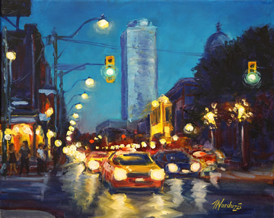 Adelaide St W at Jarvis (Yellow Cab) - oil on canvas - 16x20" 