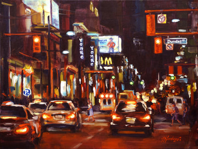 Yonge St 3, Red Tail Lights - oil on canvas - 18x24"
