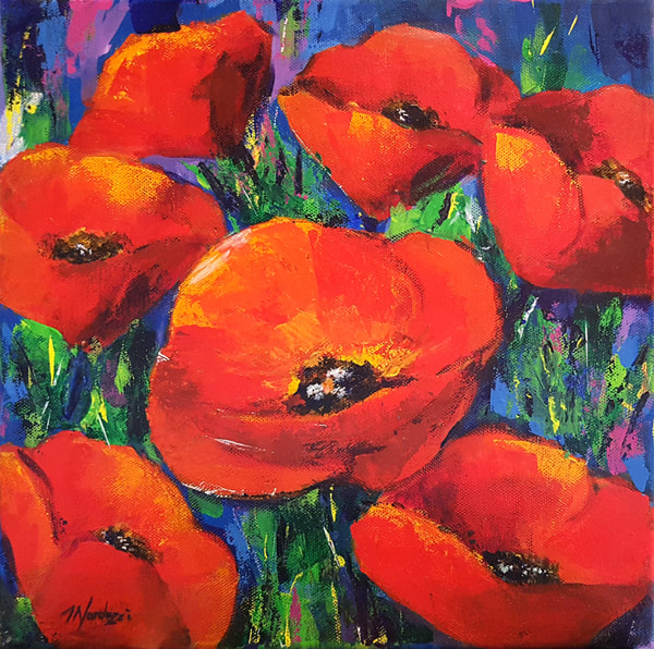 Red Poppies - acrylic on canvas - 12x12"