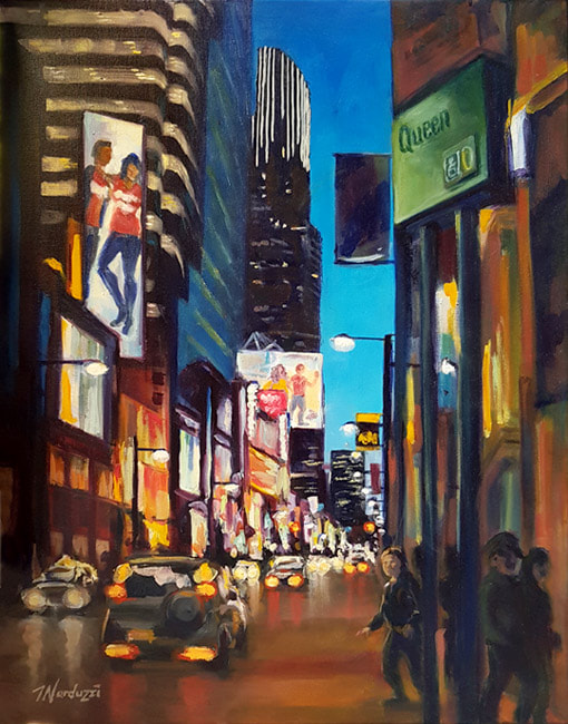 Yonge Street 2, Night Crossing - oil on canvas - 22x28" 