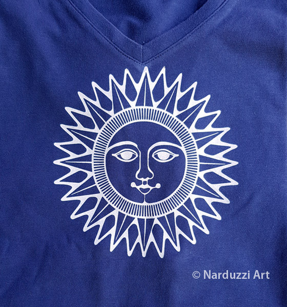 Smiling Sun face - white ink on Tshirt - Not for Sale