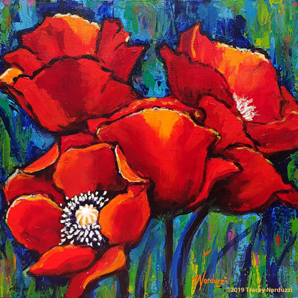Red Poppies 3 - acrylic on canvas - 12x12"