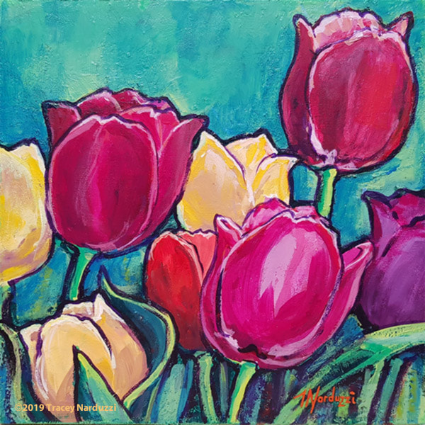 Tulips - acrylic on canvas - 12x12"