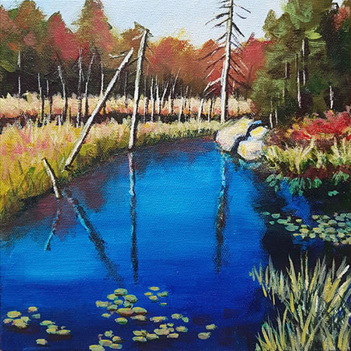 Summer Pond 2 - acrylic on canvas - 8x8" - sold