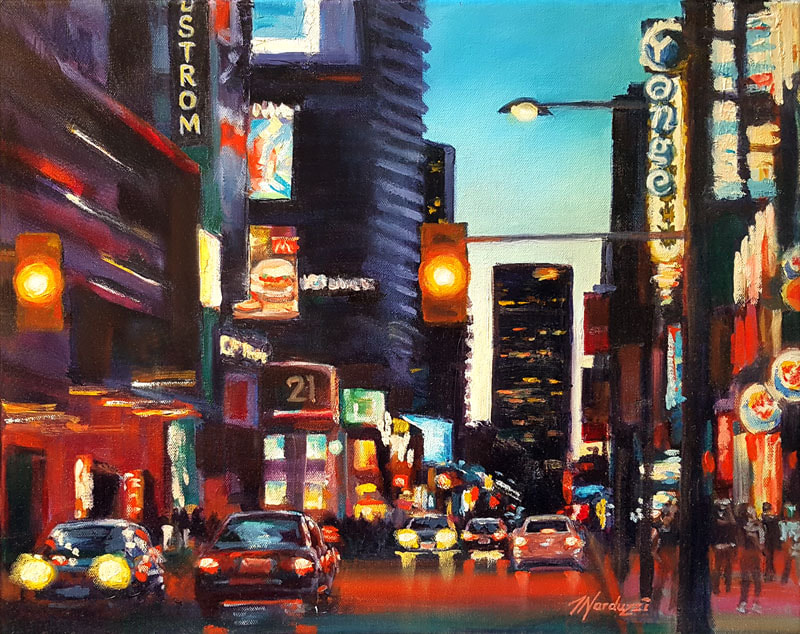 Twilight on Yonge Street - oil on canvas - 16x20" 
