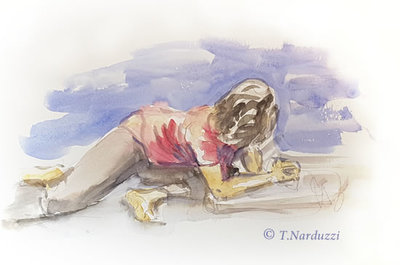 Yoga Stretch - watercolour - 9x12"
